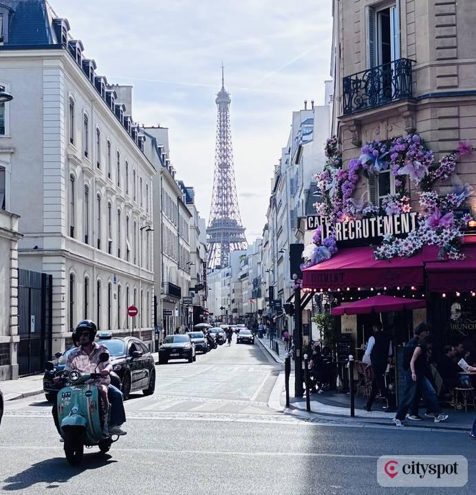 The Eiffel Tower — framed at the end of a street in the 7th arrondissement