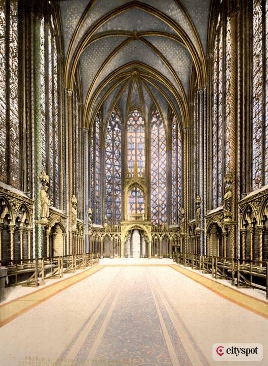 The upper chapel of the Sainte-Chapelle — historic photochrom print